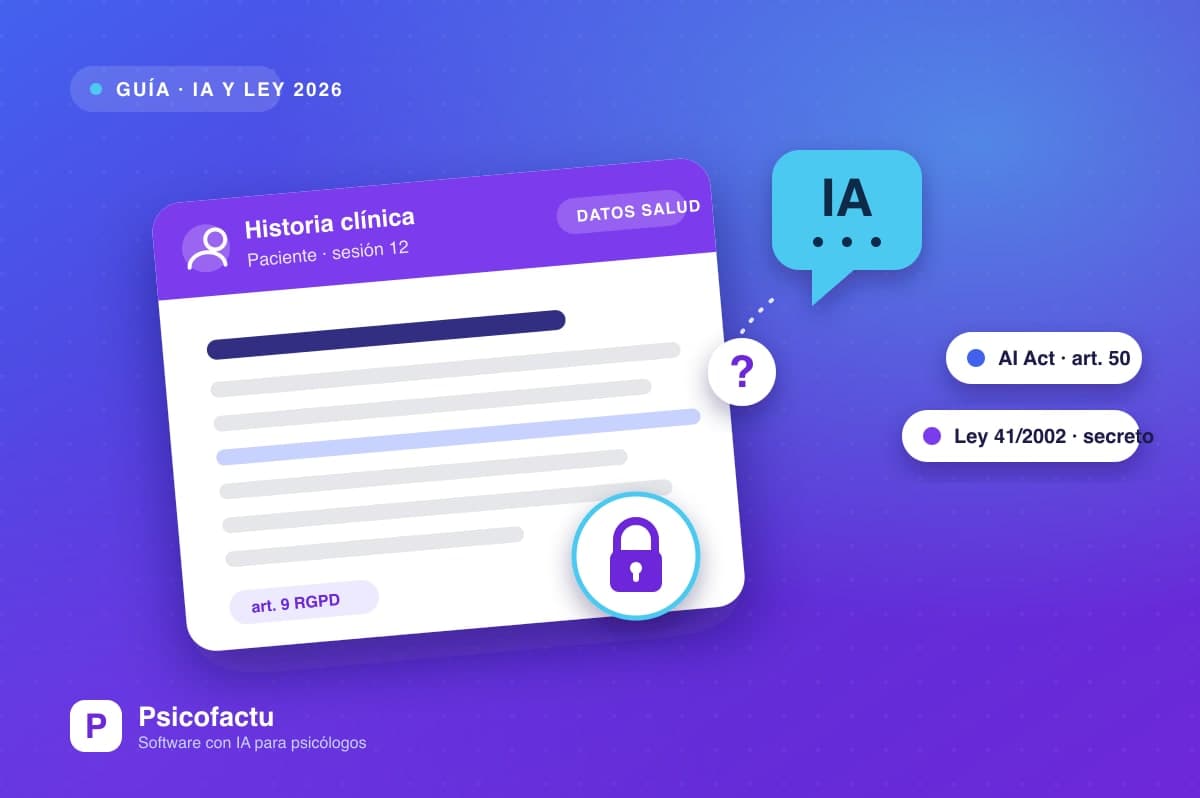 Nota clínica de un paciente con un candado de privacidad frente a un chat de IA: usar ChatGPT con datos de pacientes y el RGPD